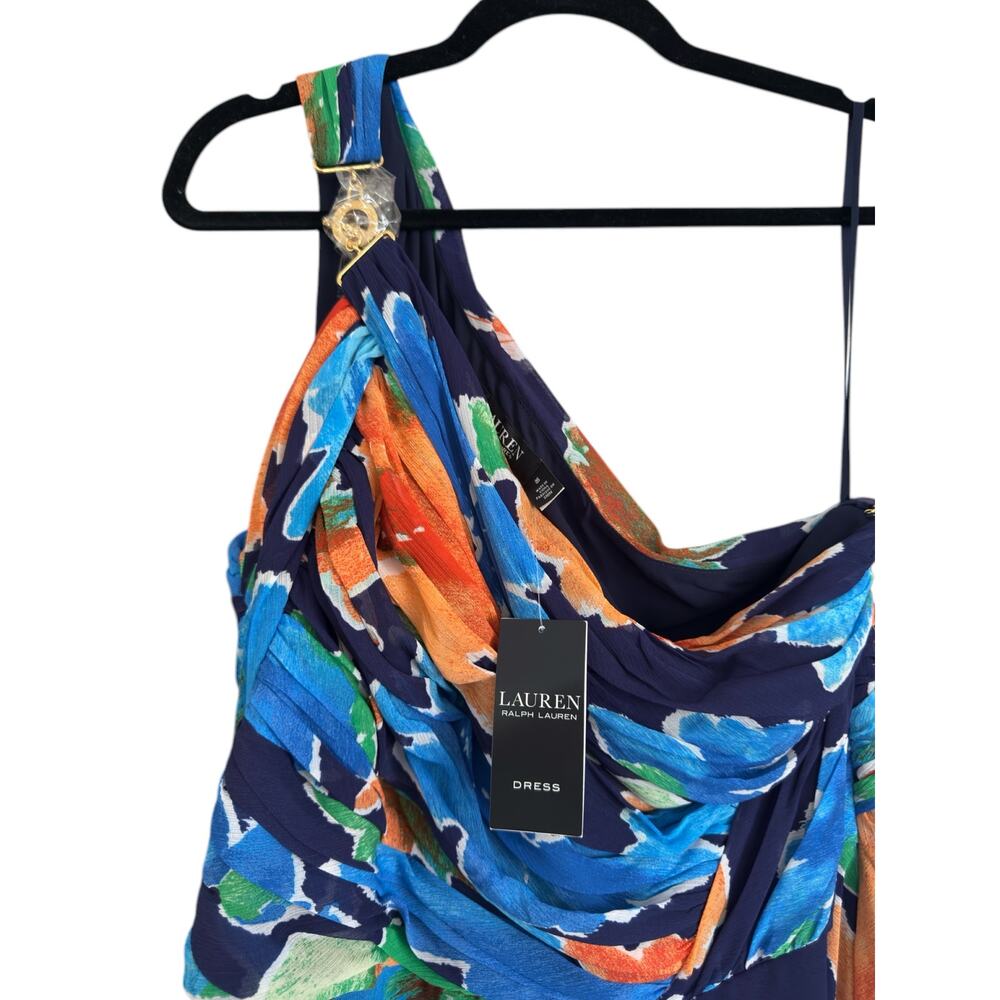 Lauren Ralph Lauren One Shoulder Floral Dress - Blue and Orange - Picture 5 of 5